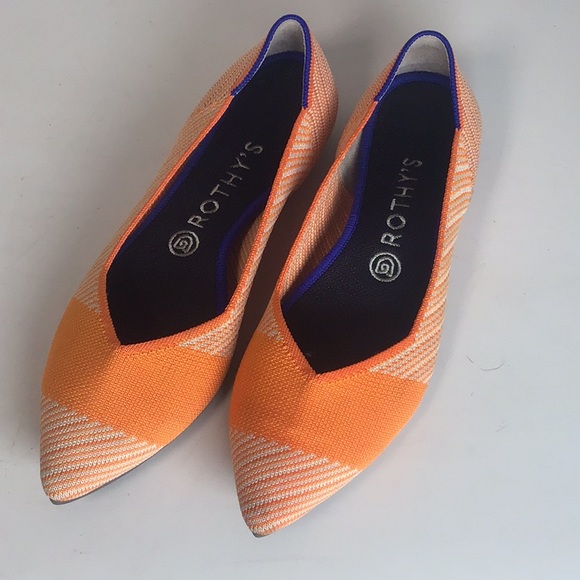 Rothy's Shoes - Rothy’s The Point Sherbet Orange & White Striped Flats, Size 9.5